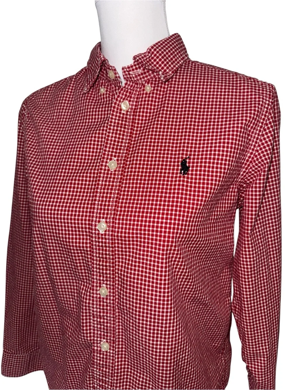 Ralph Lauren Boys L 14-16 Red Gingham Button Down Shirt Long Sleeve Preppy